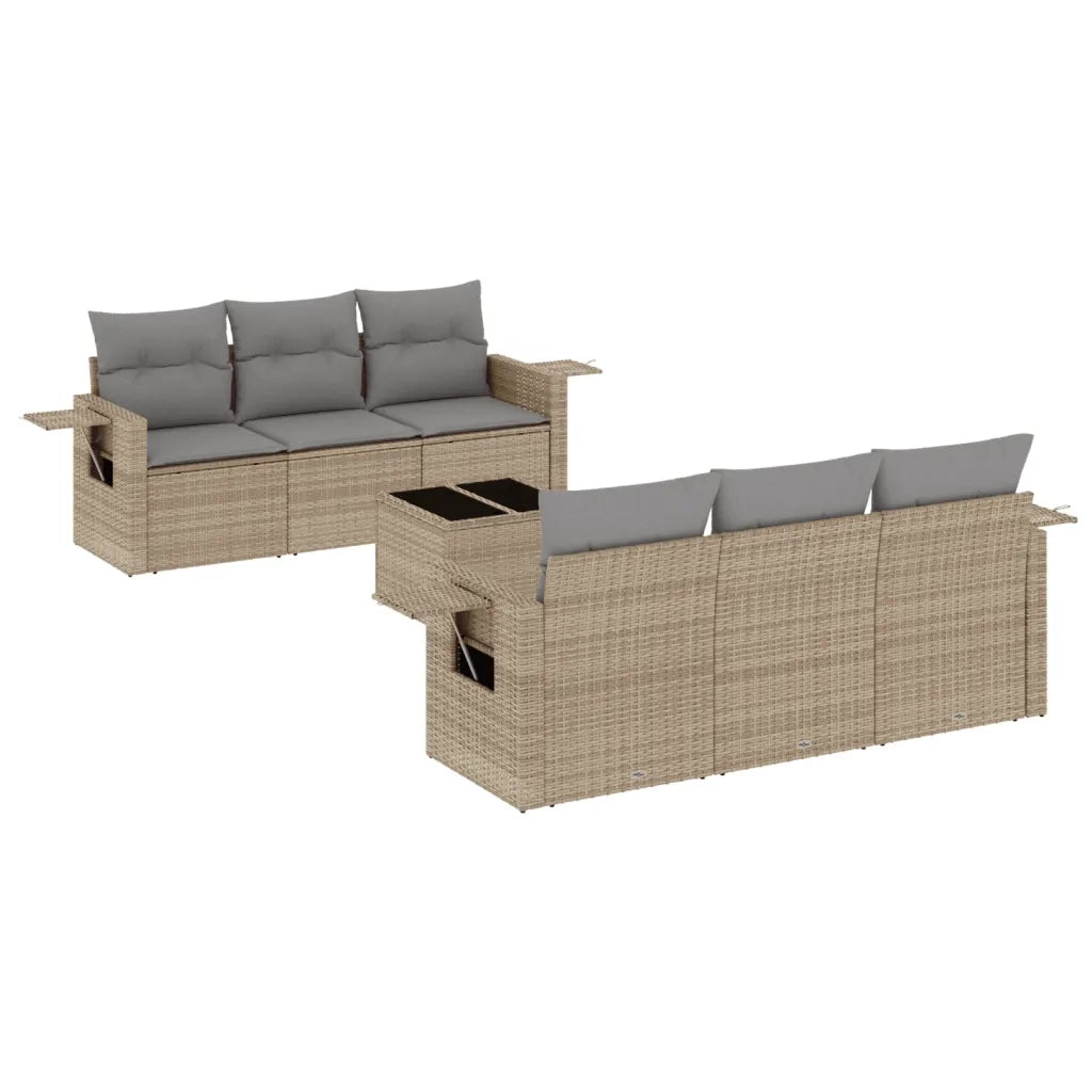 Set Divani da Giardino 7 pz con Cuscini Beige in Polyrattan