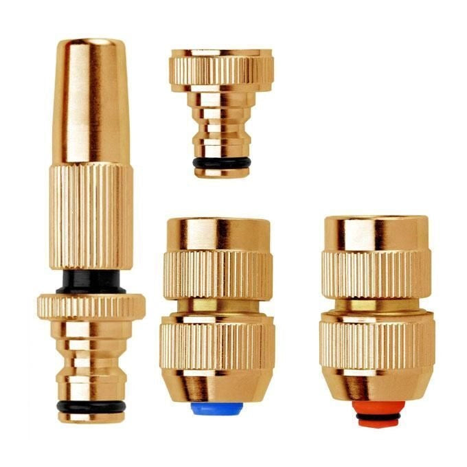 AQUATECH 3100 Set Raccordi Rapidi con Lancia da Innaffio in Ottone Lucido 12-15 mm con Sistema Aquastop colore Ottone Lucido