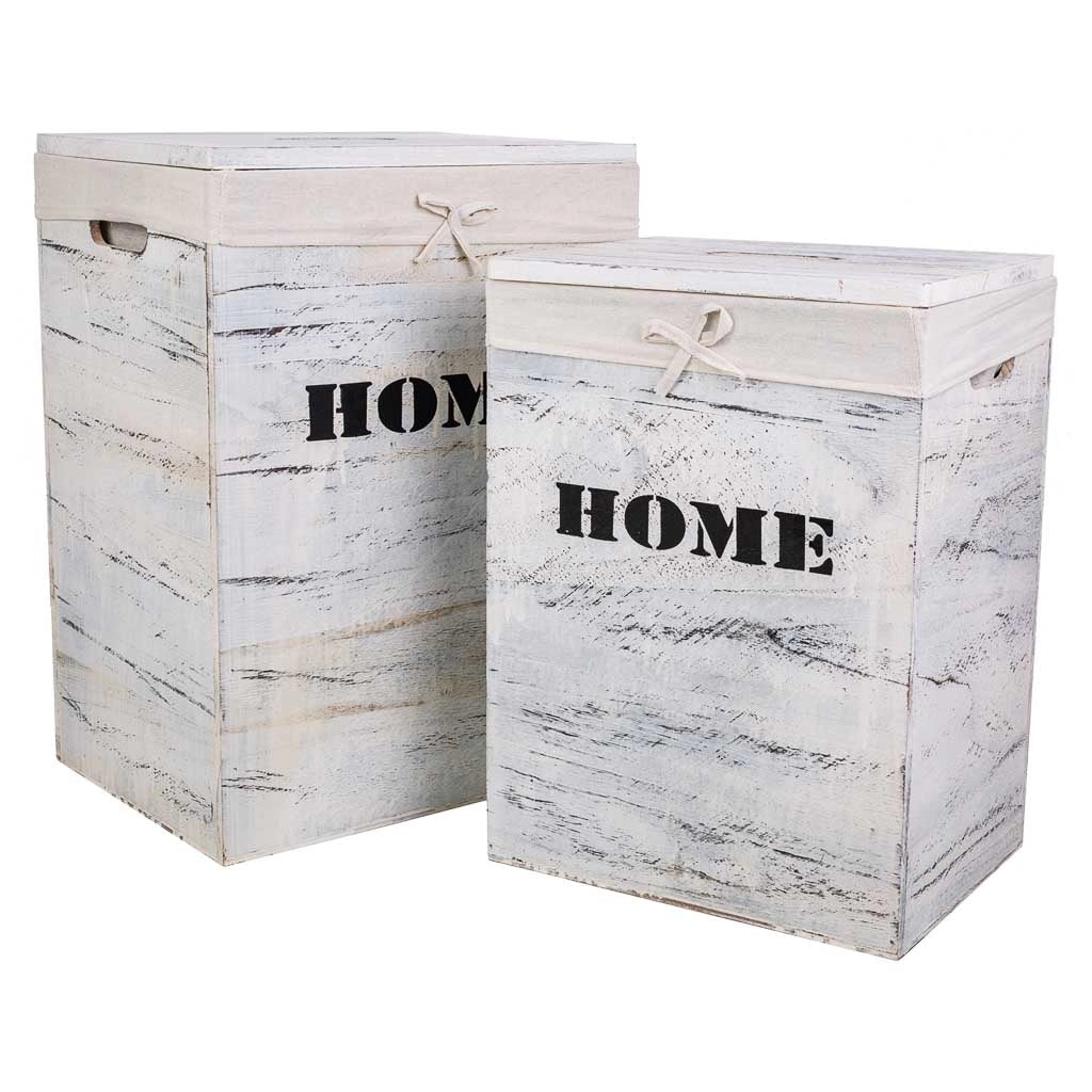 Set di 2 cesti per la biancheria in legno 40x30x54-34x26x47