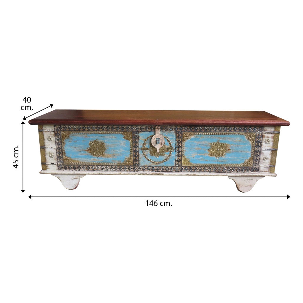 Baule in legno blu 146x40x45h cm