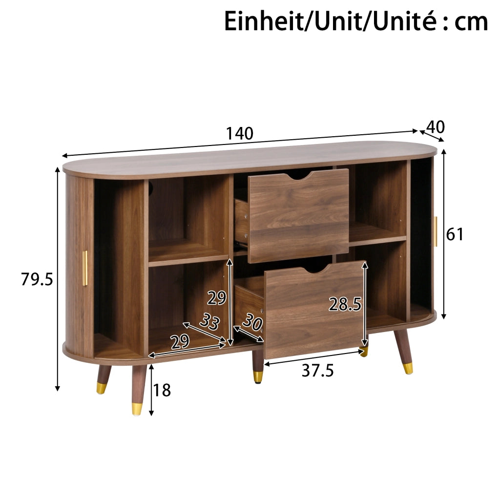 Set di 3 mobili da soggiorno con tavolino elevabile; porte scorrevoli; MDF noce