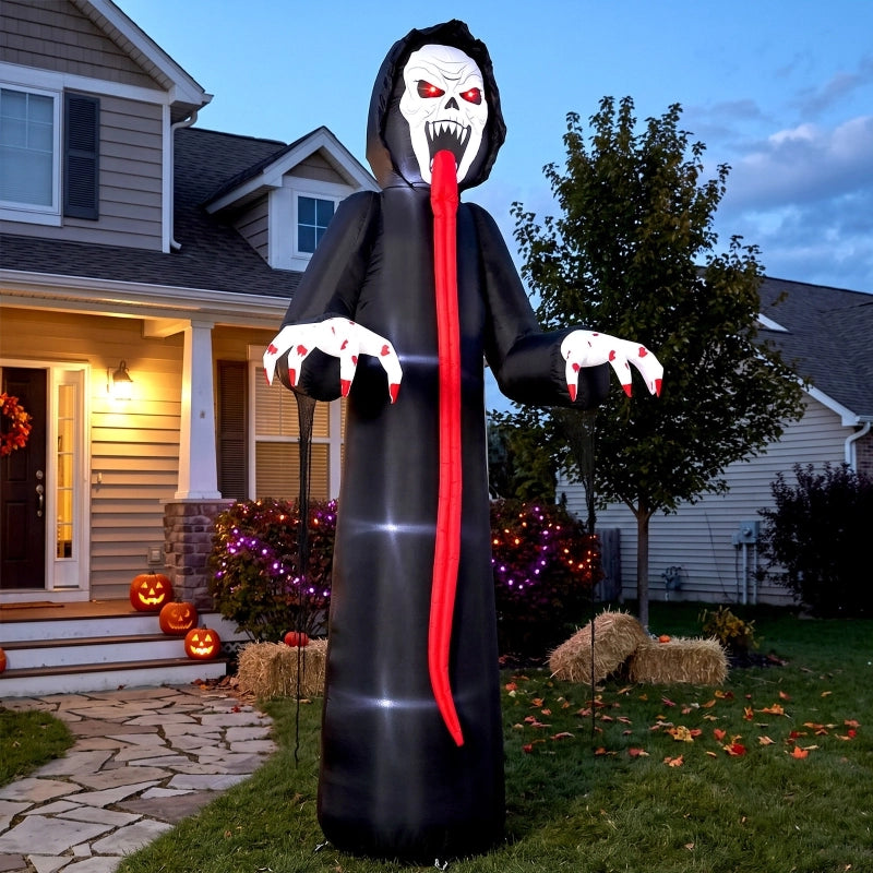Scheletro gonfiabile Halloween alto 310 cm con LED integrati ventilatore da 12 W e kit di fissaggio per esterni