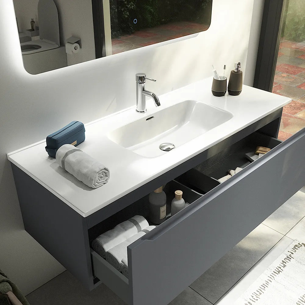 Mobile bagno sospeso 120 cm grigio opaco un cassettone con lavabo | Bako