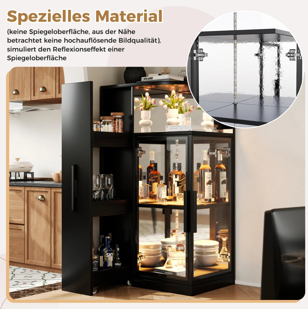 VETRINA Estraibile 64x42x112 cm con LED e Vetro ESG Nera