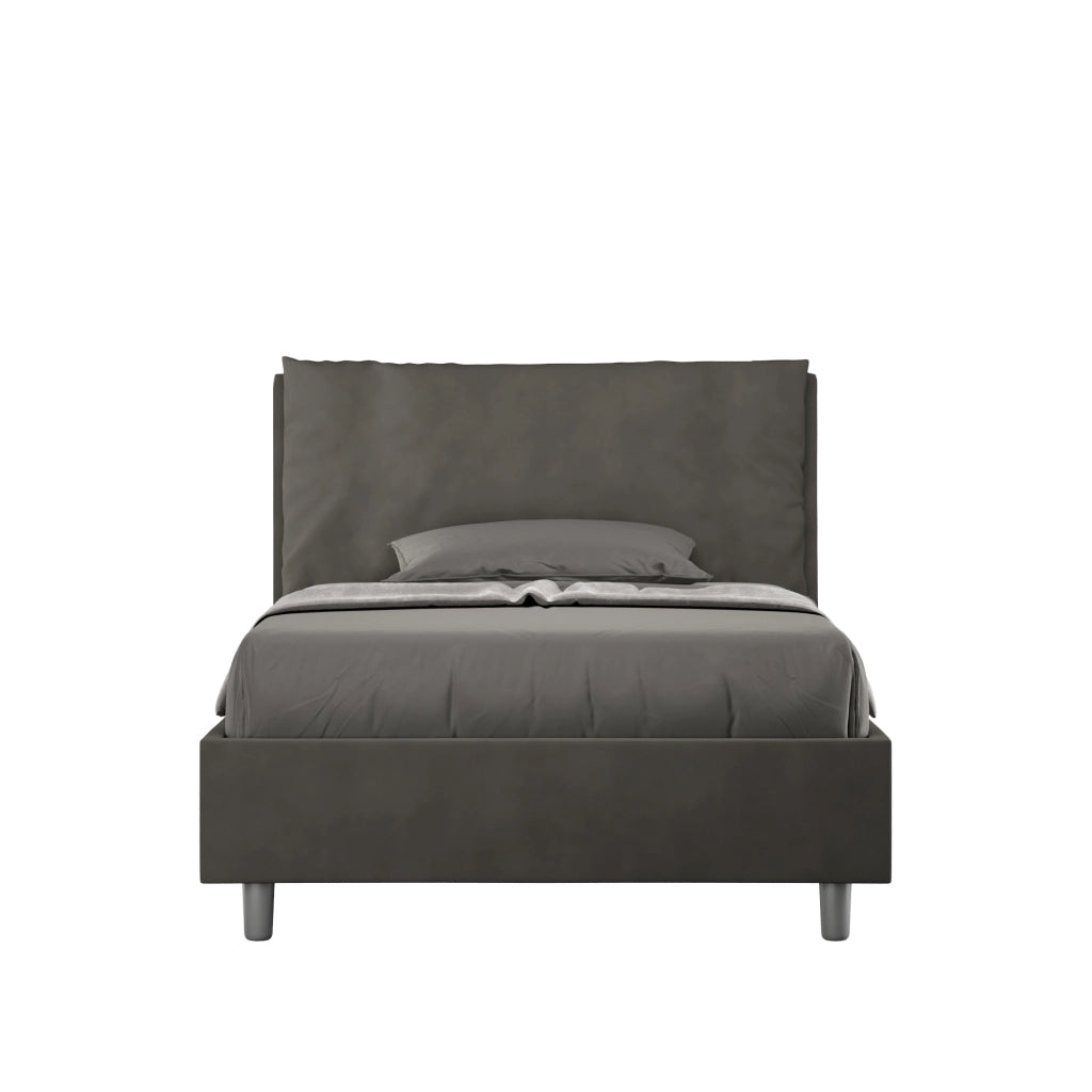 Letto 1 Piazza E Mezzo 130x210 cm con Rete e Contenitore Imbottito in Microfibra Antea Large Grigio