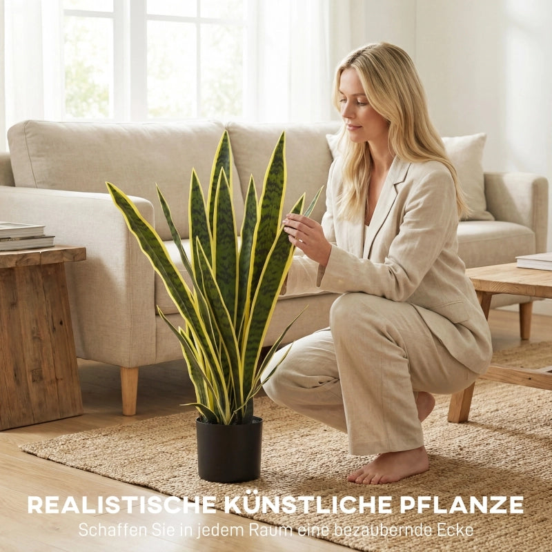 Pianta artificiale sansevieria in vaso verde con elementi flessibili 77 cm per soggiorno camera da letto e ufficio