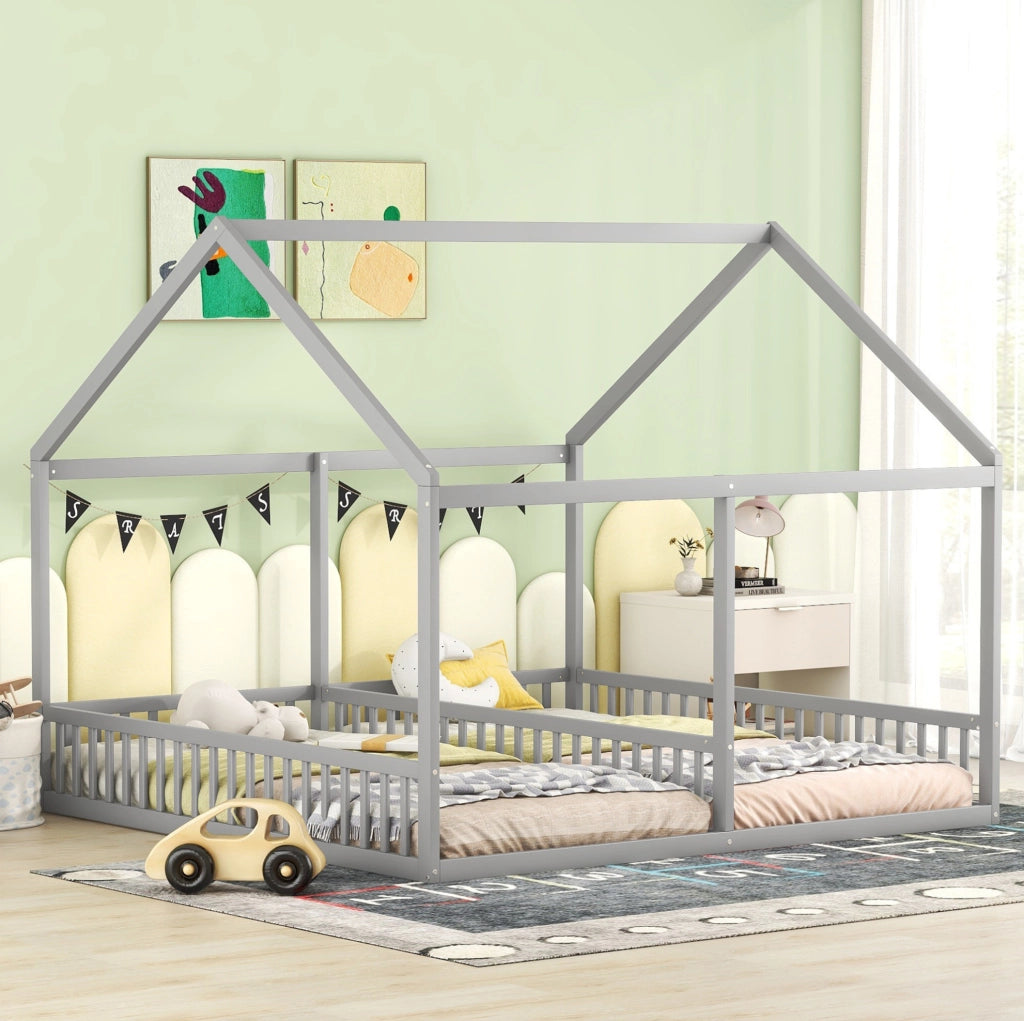 LETTO 2 in 1 a casetta 90x200 cm Grigio Pino