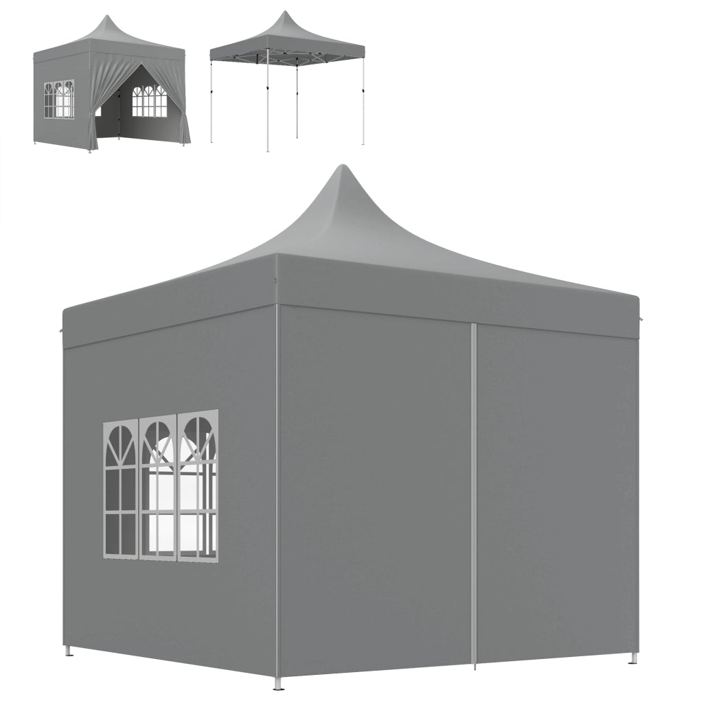 Gazebo pieghevole da giardino 3 x 3 m grigio con 4 pareti rimovibili 3 finestre altezza regolabile e borsa di trasporto