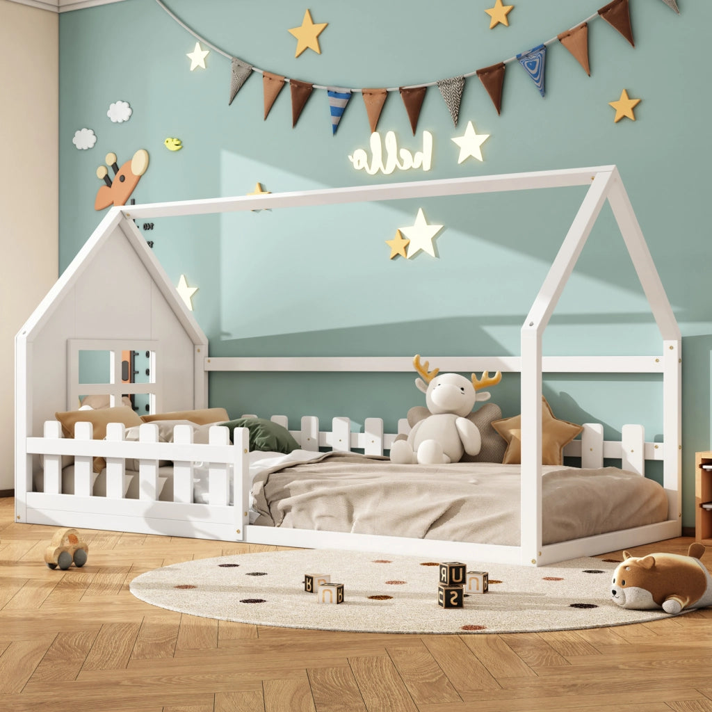 Letto per bambini a forma di casetta 90 x 200 cm, bianco