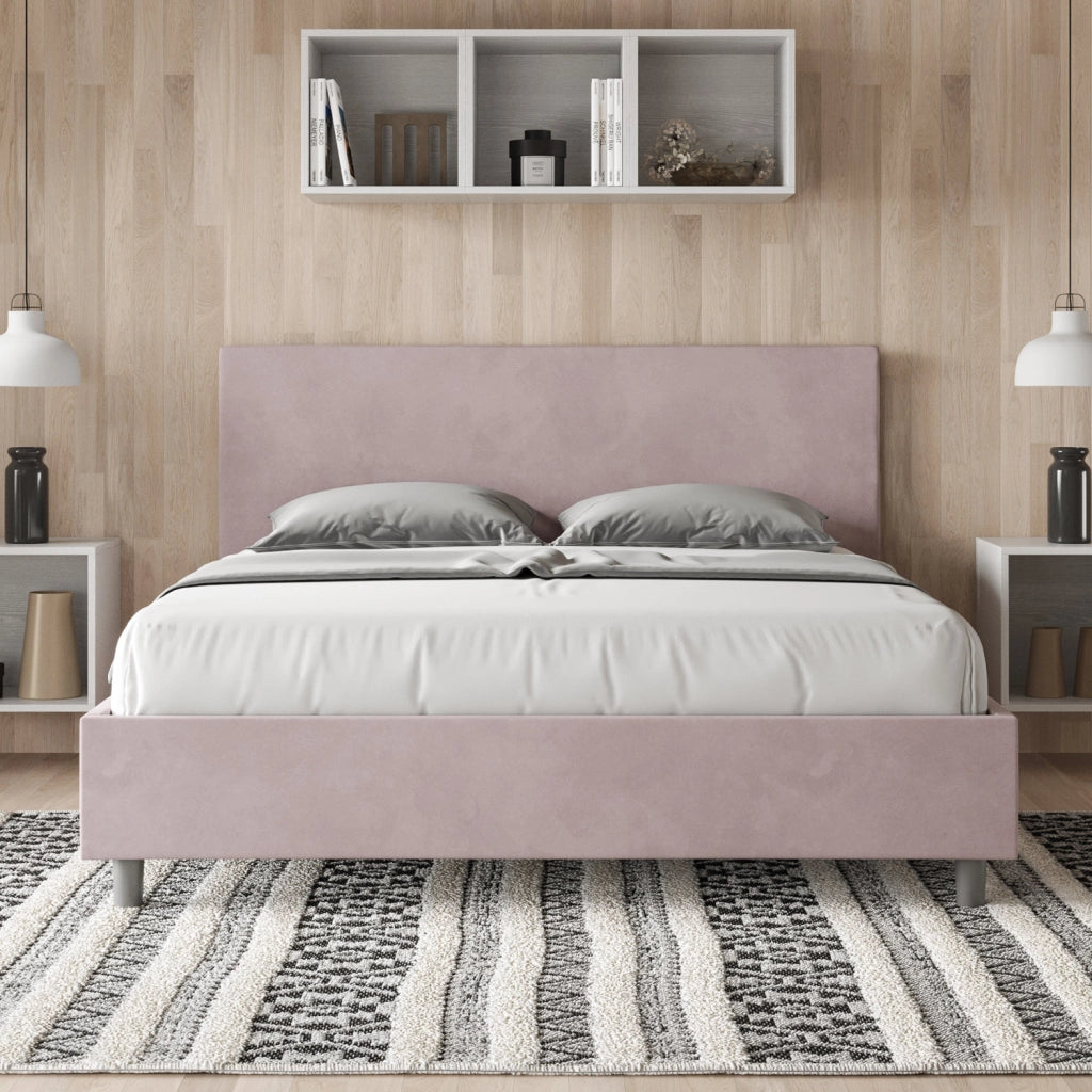 BS COM Letto matrimoniale con rete imbottito 160x210 microfibra glicine