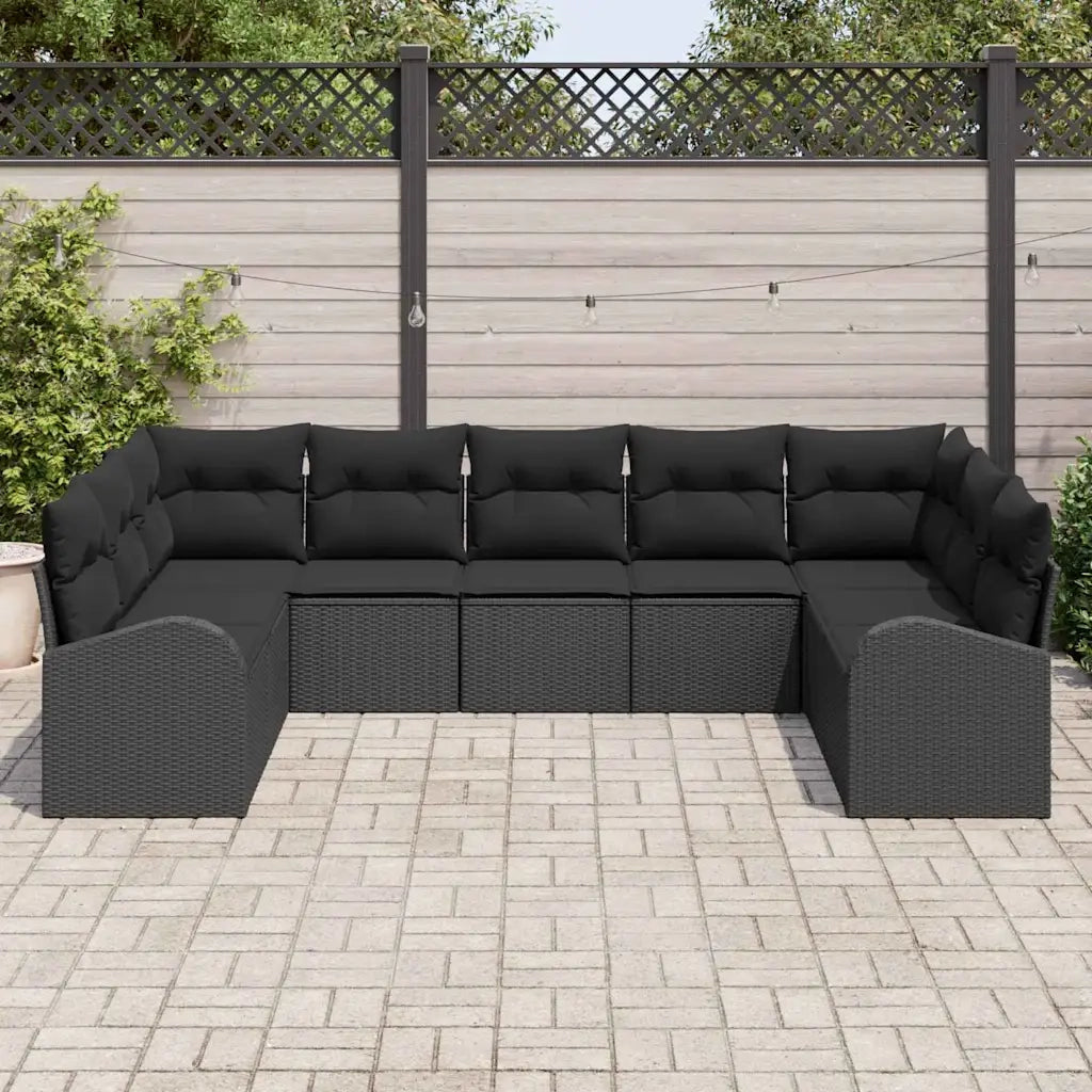 Set Divano da Giardino con cuscino 9 pcs Nero polyrattan