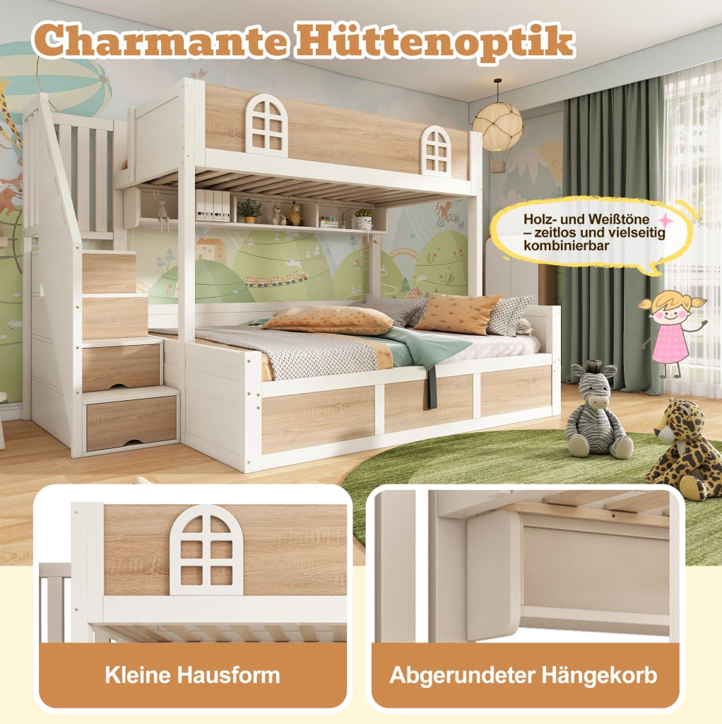 Letto a castello 90x200/140x200 con scala contenitore