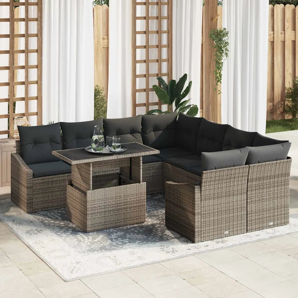 Set Divano da Giardino con cuscino 9 pcs Grigio polyrattan 3348975