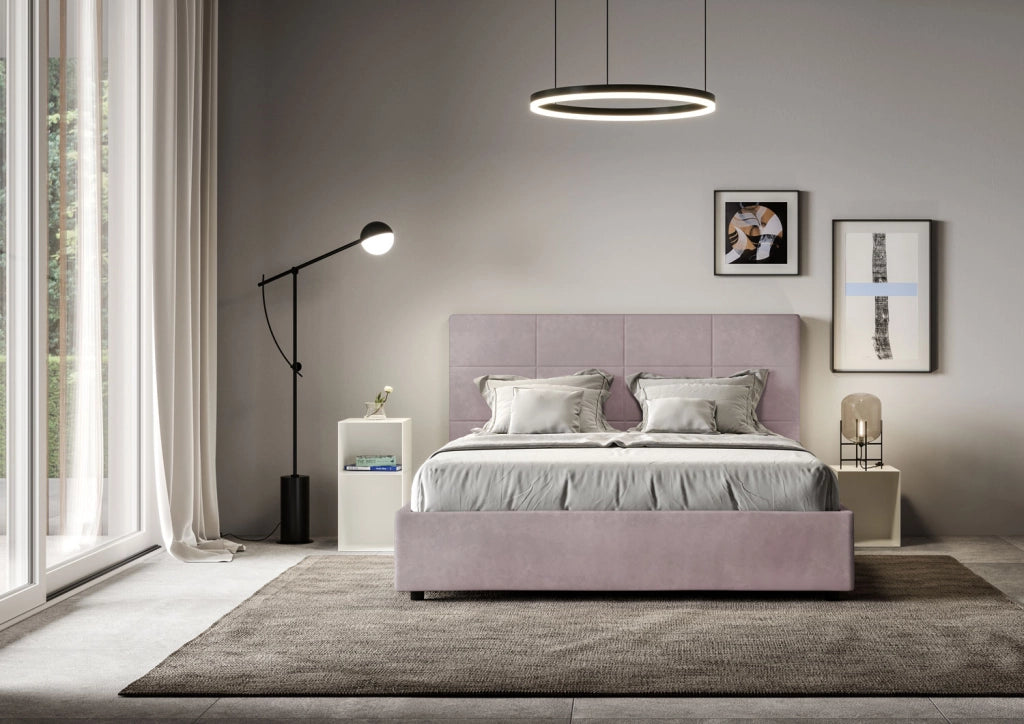 BS COM Letto una piazza e mezza senza rete imbottito 130x210 microfibra glicine