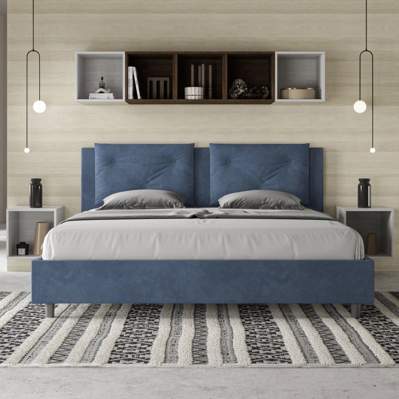 Letto imbottito Matrimoniale 170x210 cm Appia - Senza rete,Microfibra,Blu