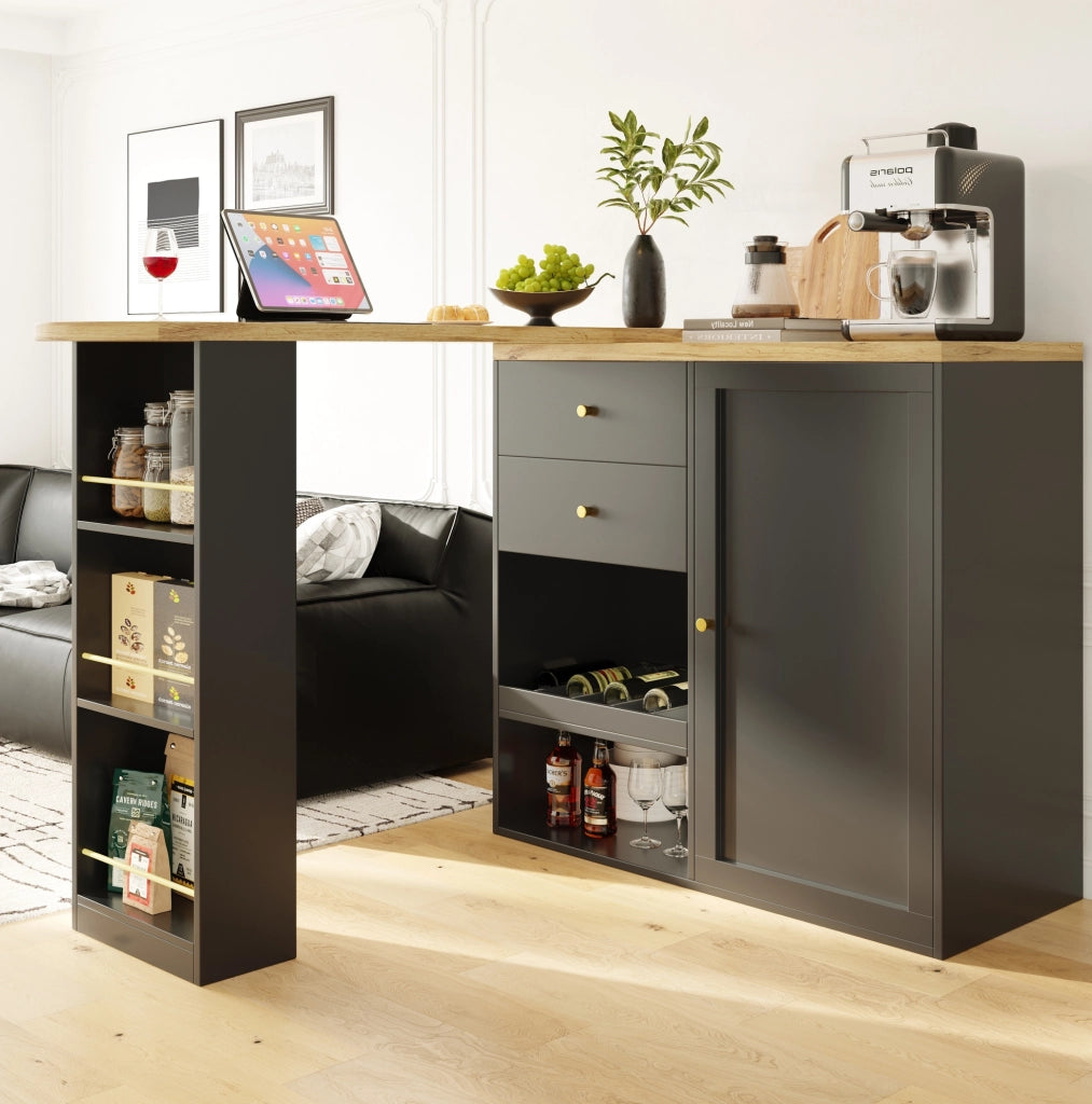 Mobile contenitore modulare girevole con 4 cassetti e ripiani in MDF nero 138x39 cm