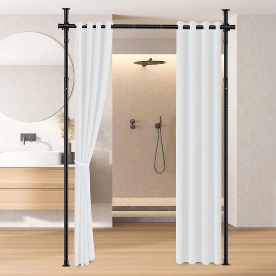 Divisore di stanza corda senza perforazione - Asta di tenda verticale 1,22-3,05 m - Regolabile in altezza - Larghezza 70-177 cm regolabile - 3 barre Nero