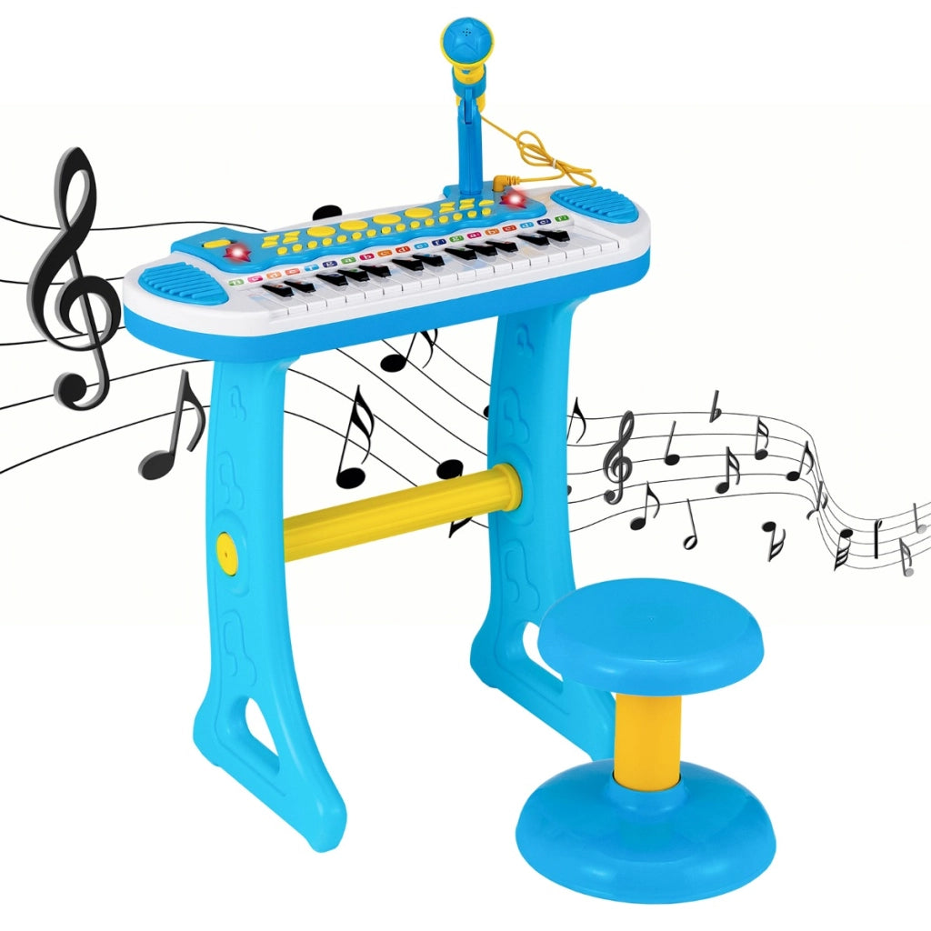Pianoforte digitale per bambini 3+ anni con microfono e luci 31 tasti, Tastiera elettronica portatile Blu-Tastiere elettriche