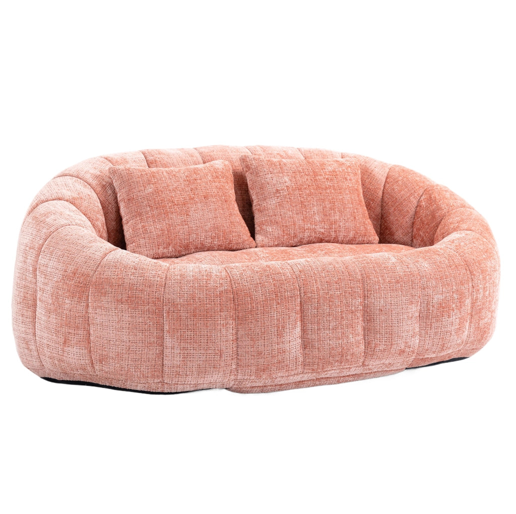 Divanetto ULEVR in ciniglia rosa con imbottitura in schiuma, braccioli e seduta ampia, 150x95x63 cm