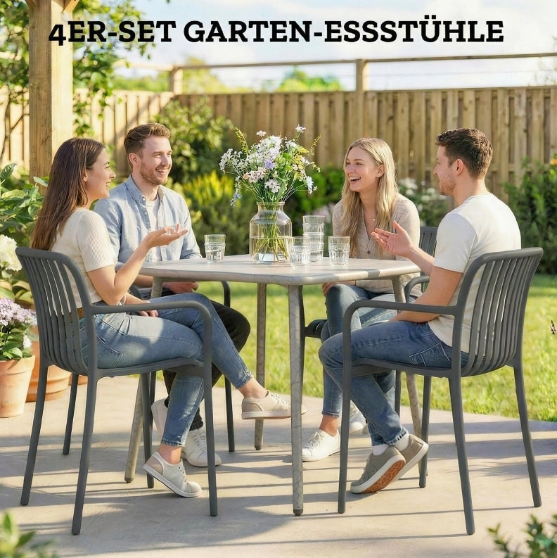 Set di 4 Sedie da Giardino Impilabili con Braccioli e Design a Lamelle, Ergonomiche, Grigio Scuro