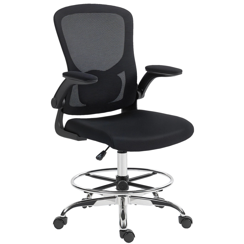 Sedia da ufficio ergonomica, sedia da disegno con supporto lombare 4D e braccioli ribaltabili, 60 x 60 x 108-132 cm, nero