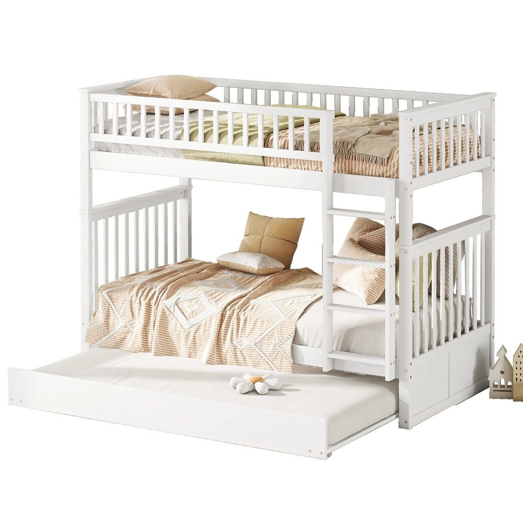 Letto a castello per bambini 90 × 200 cm e 90 × 190 cm, 3 posti con estraibile, senza materasso, bianco