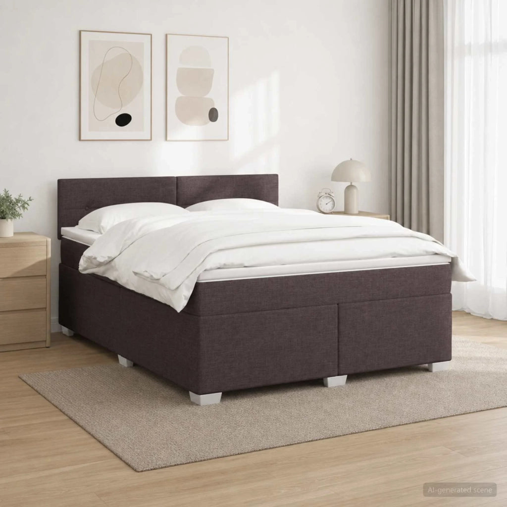 Letto con Box Spring, Materasso e LED Marrone Scuro Tessuto 3451983