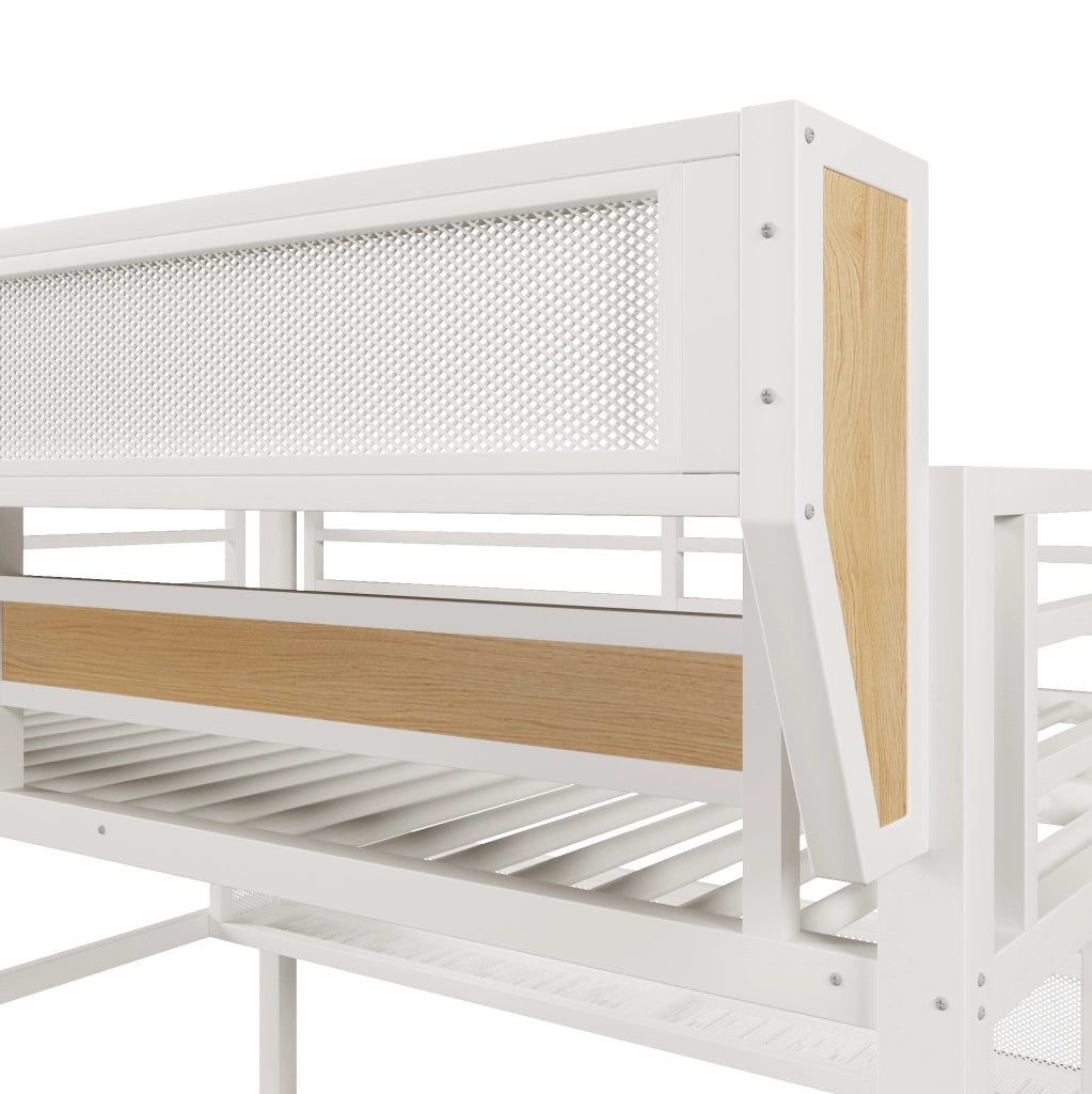 Letto a Soppalco con LED e 2 Cassetti 140 x 200 cm Bianco per Camera da Letto - Senza Materasso