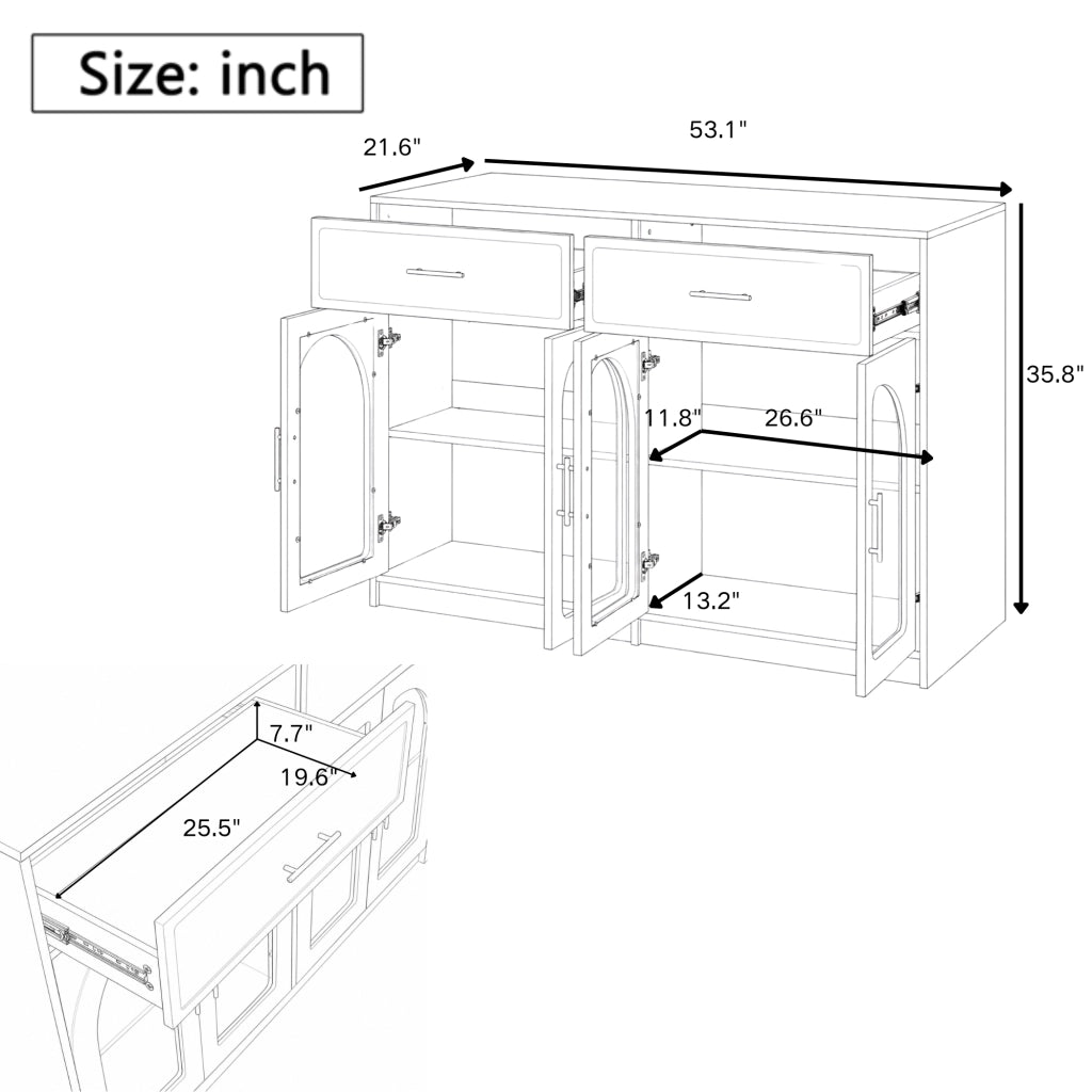 Isola da cucina con LED; ante trasparenti; 2 cassetti e ripiani regolabili bianca in MDF 135 × 55 × 91 cm