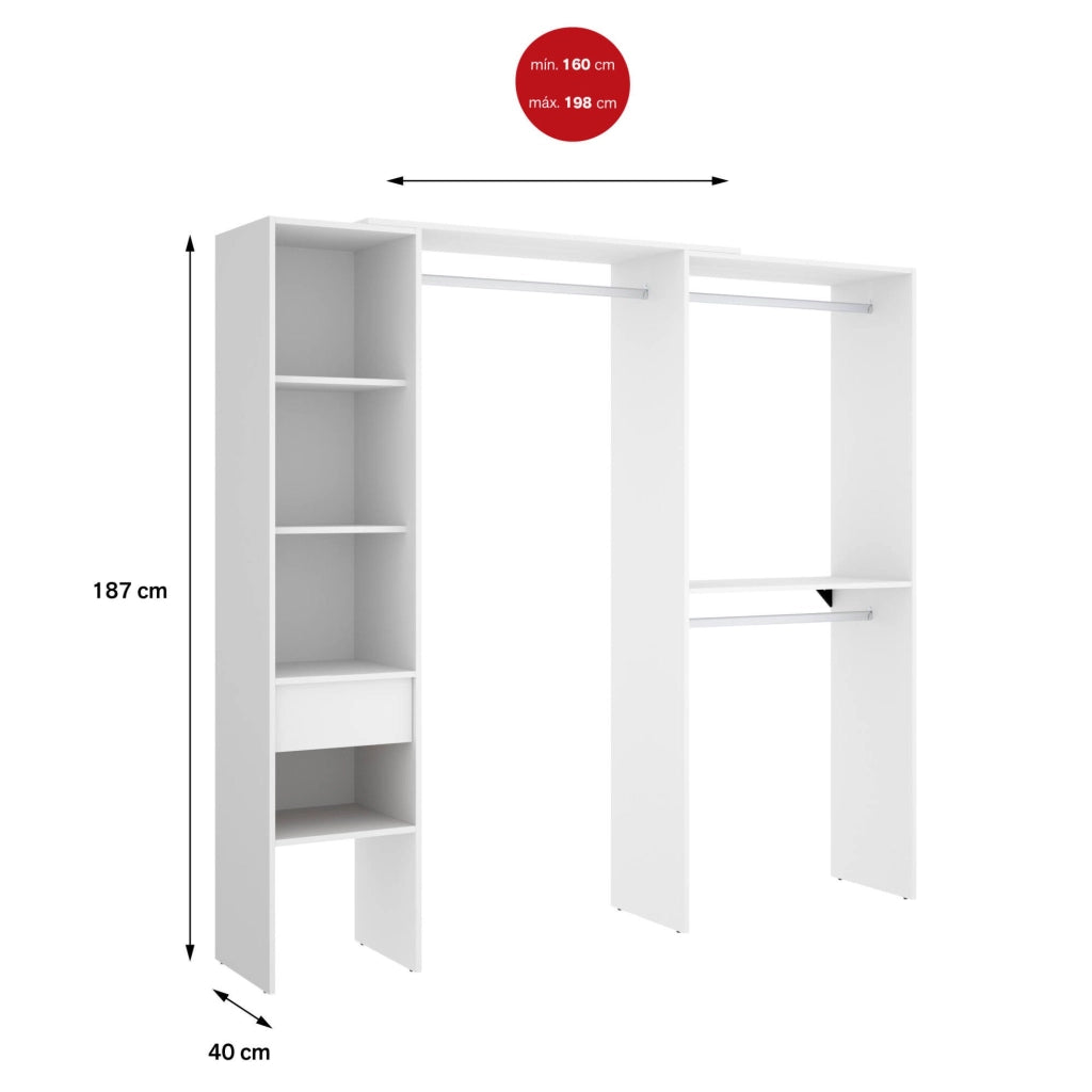 Guardaroba grande Ewiniar, Mobile camera da letto, Cabina armadio portabiti, Armadio appendiabiti, 98x42 h187 cm, Bianco