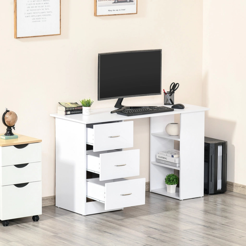 EasyComfort Scrivania Porta PC con 3 Cassetti e 3 Ripiani, Scrivania per Camera e Ufficio in Legno 120x49x72cm Bianco