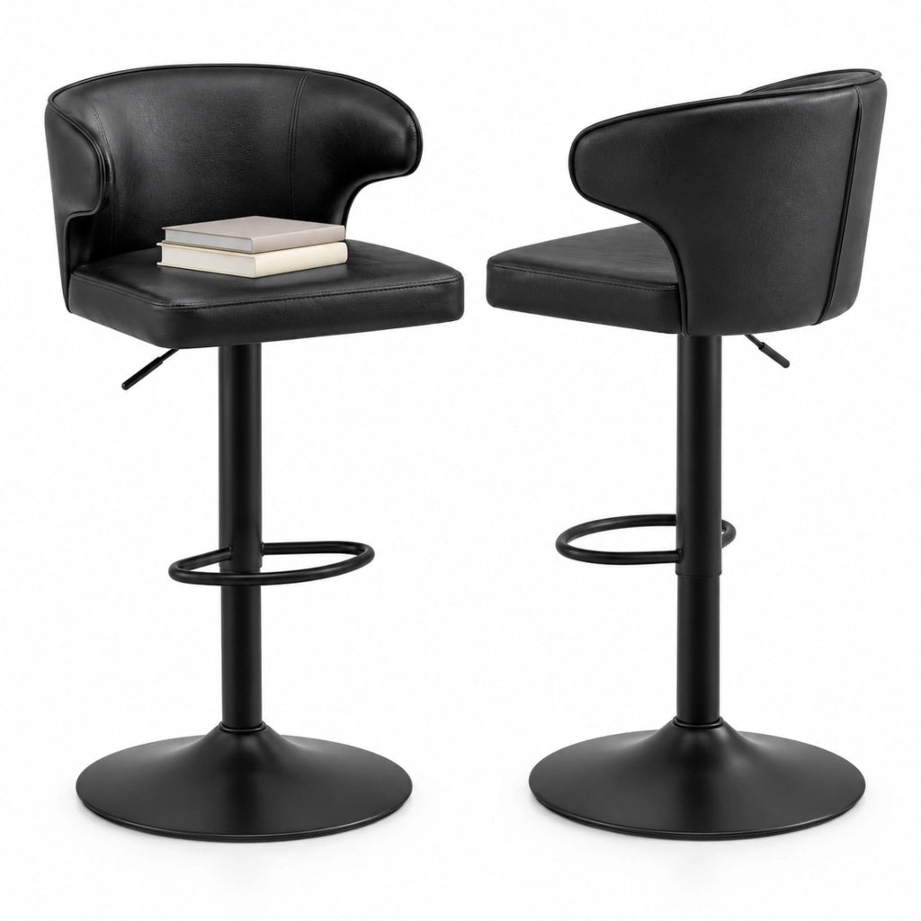 Set 2 sgabelli da bar regolabili con schienale in PU nero HOMVRA