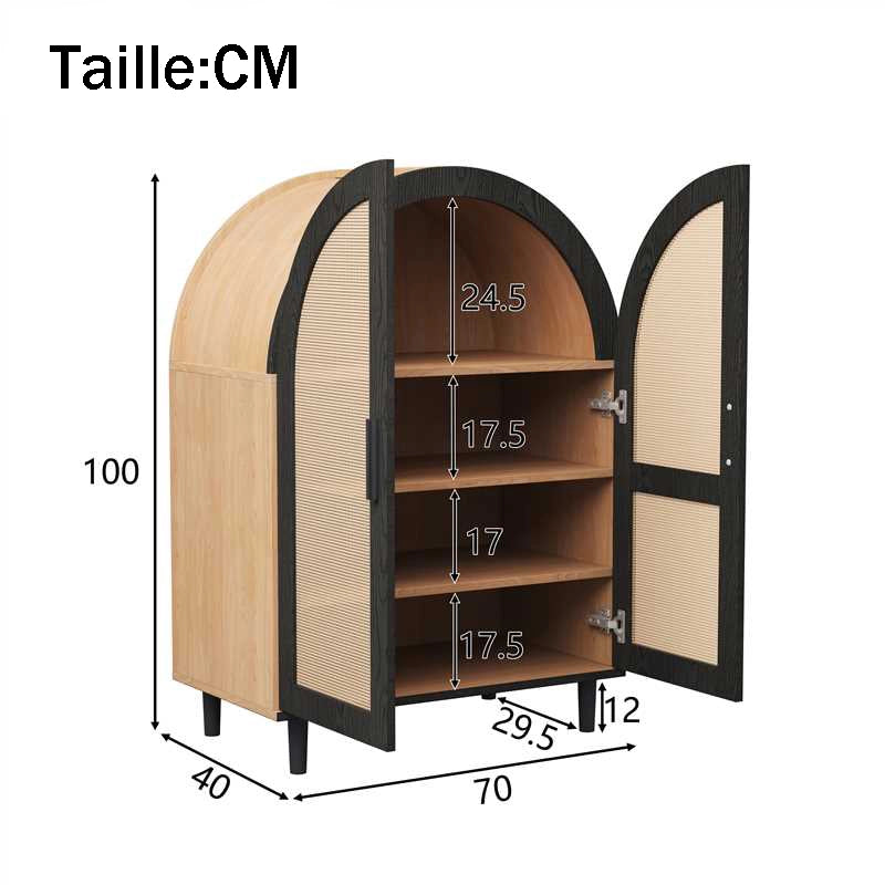 Scarpiera con 2 ante in rattan e 3 ripiani, 2 regolabili, cerniere ammortizzate, per ingresso, 70 × 40 × 100 cm