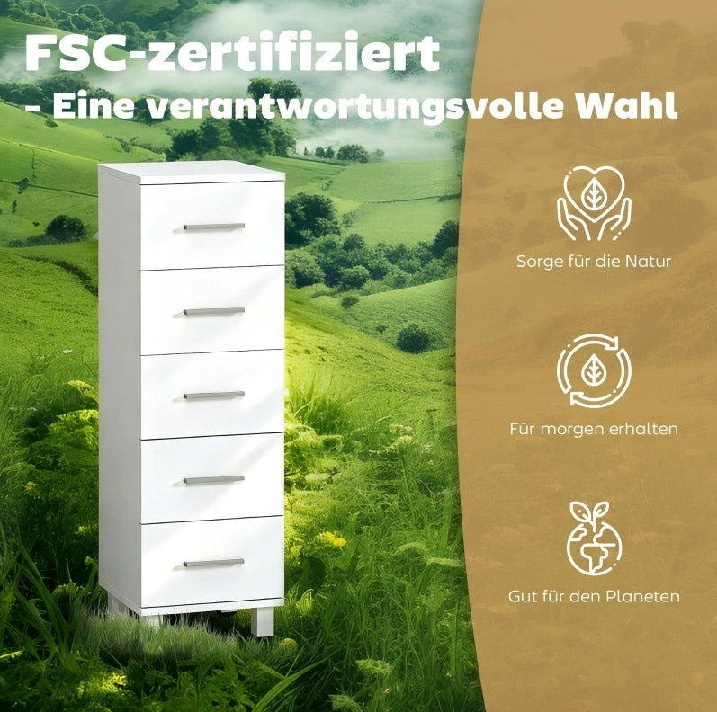 Mobile bagno stretto con 5 cassetti bianco