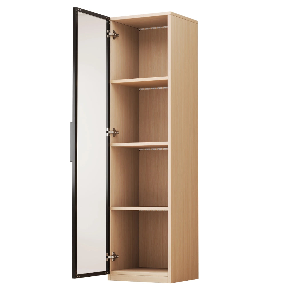 Vetrina stretta con anta in vetro temperato, LED multicolore e cerniere ammortizzate, in MDF rovere, 40 × 40 × 165 cm