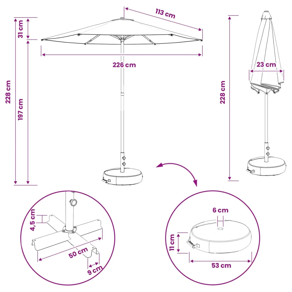 Ombrellone da giardino-Parasole da Giardino con Base 230 x 230 cm Poliestere 194747