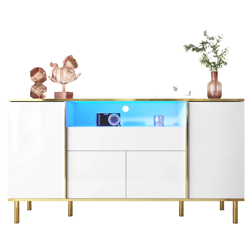 Sideboard bianco lucido 150x40x80 cm con 1 cassetto