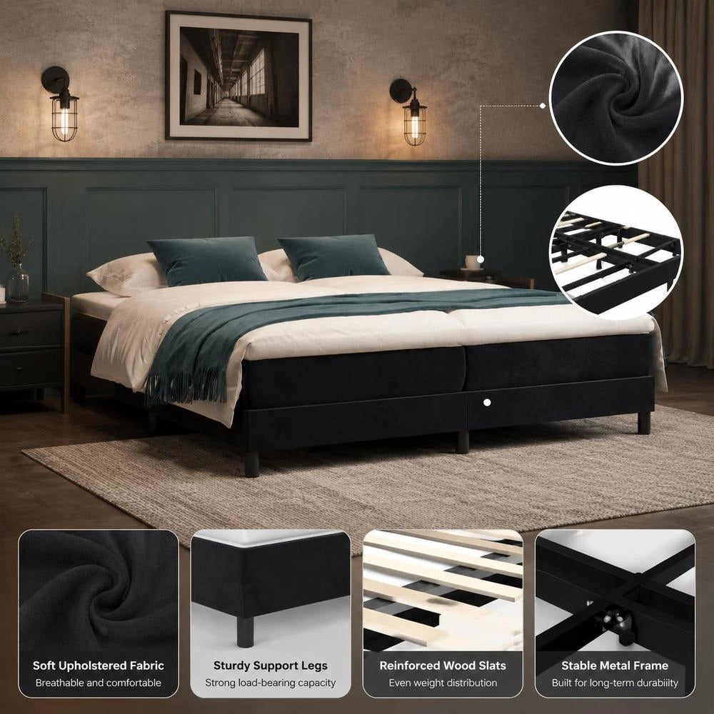 Box Spring Bed Frame Black 200x200 Cm Velvet