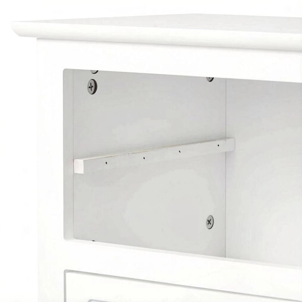 Nightstand moderno bianco con due cassetti in MDF laccato, 40x60x30 cm