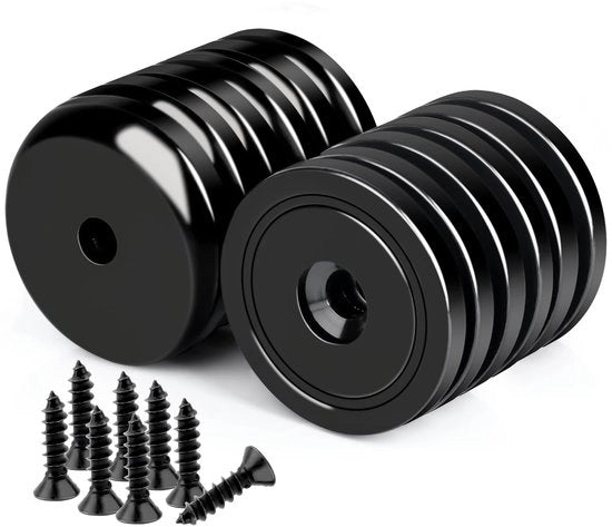 Magneti Neodymium - Magneti Superforti - Nero - Supporti per Magazzino con Fori - 12 Pezzi - Adatto per Lavori di Falegnameria