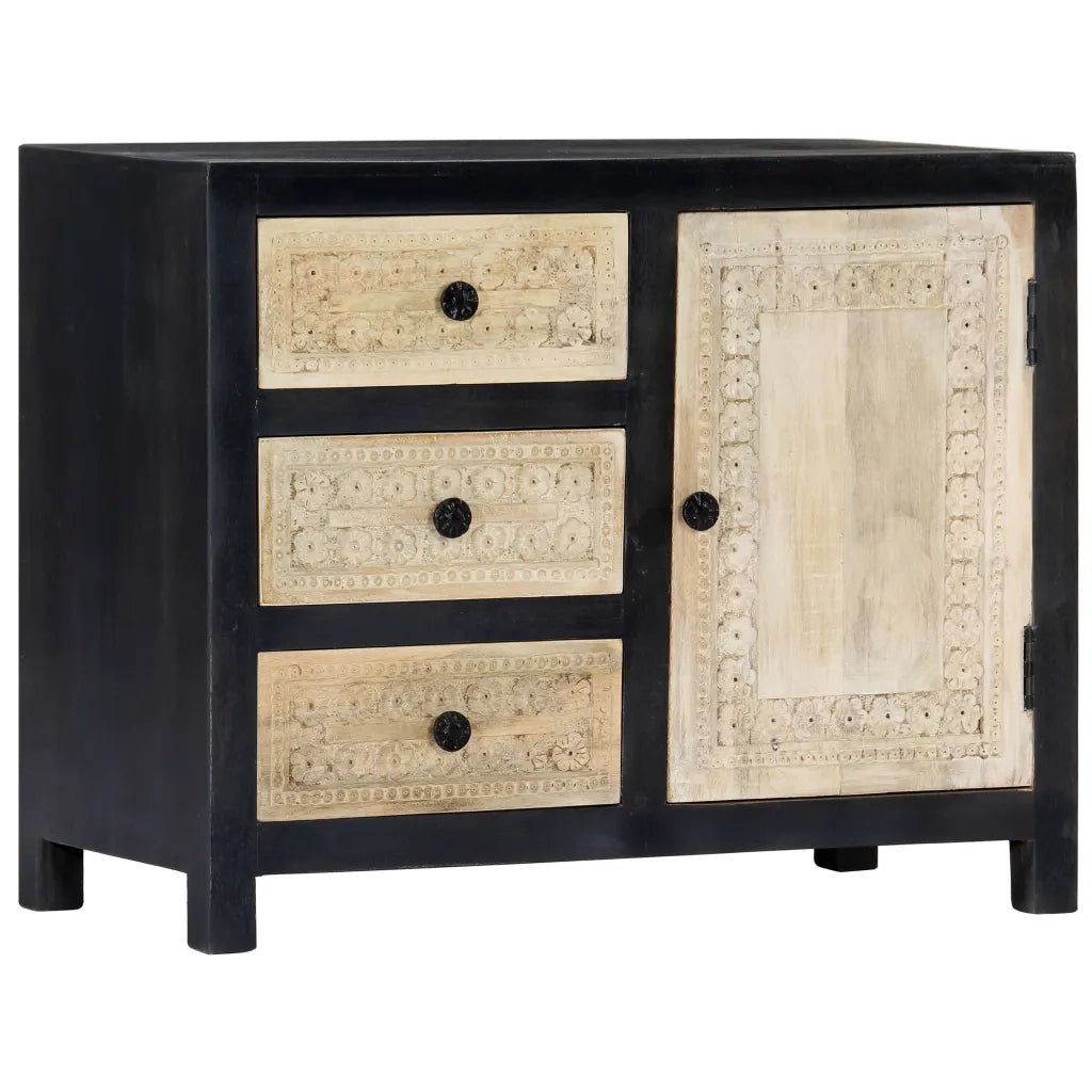 Credenza Intagliata a Mano Grigio 75x35x60 cm Massello di Mango 282724