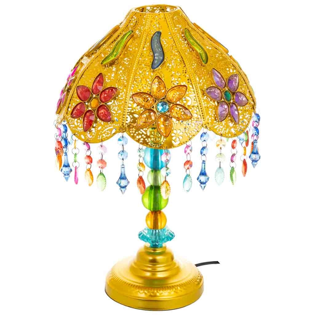 Lampada in metallo con perline in cristallo acrilico colorato 30x30x50