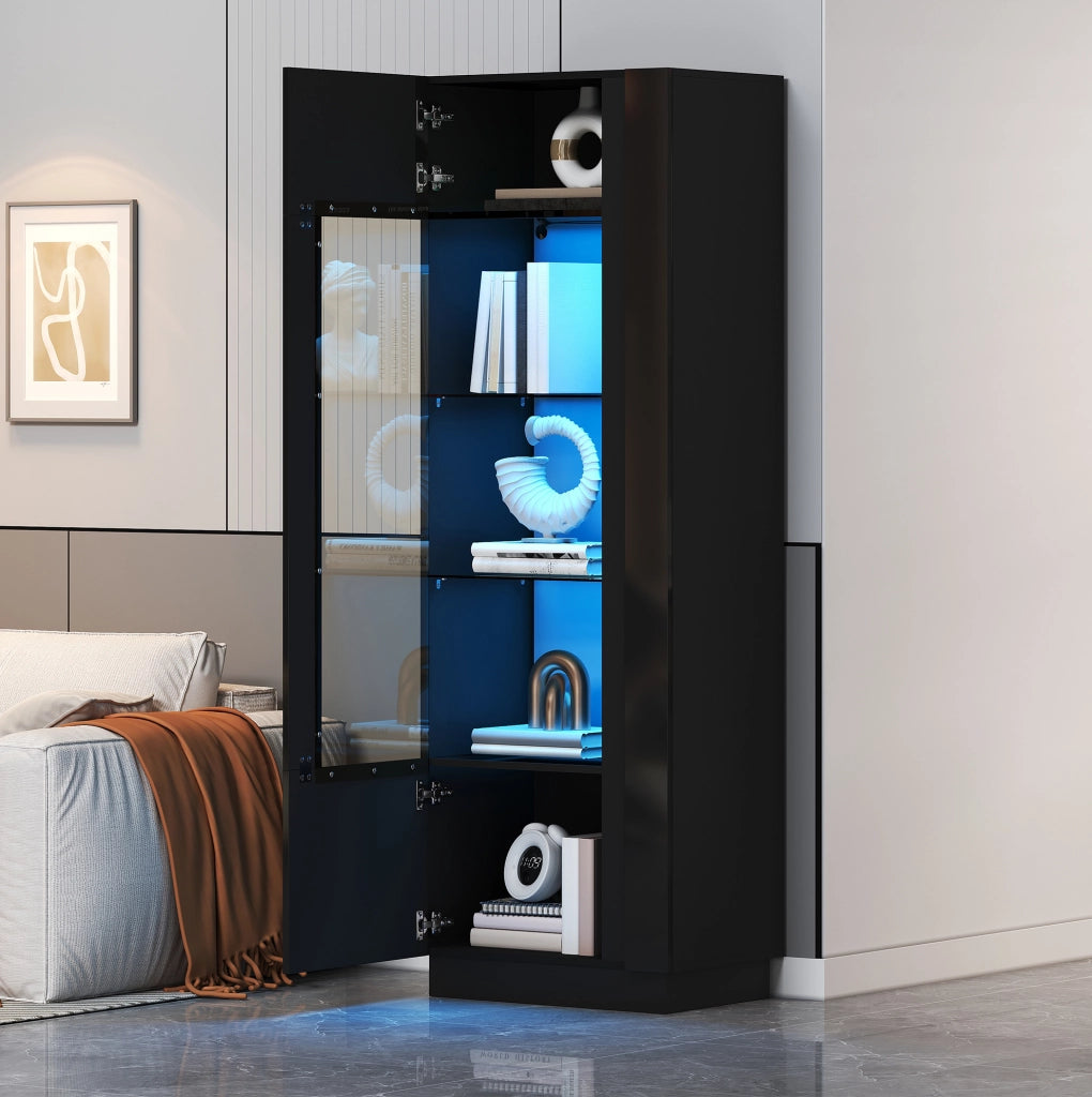 Vetrina alta 60x40x180 cm nera con anta in acrilico; LED controllabili tramite app