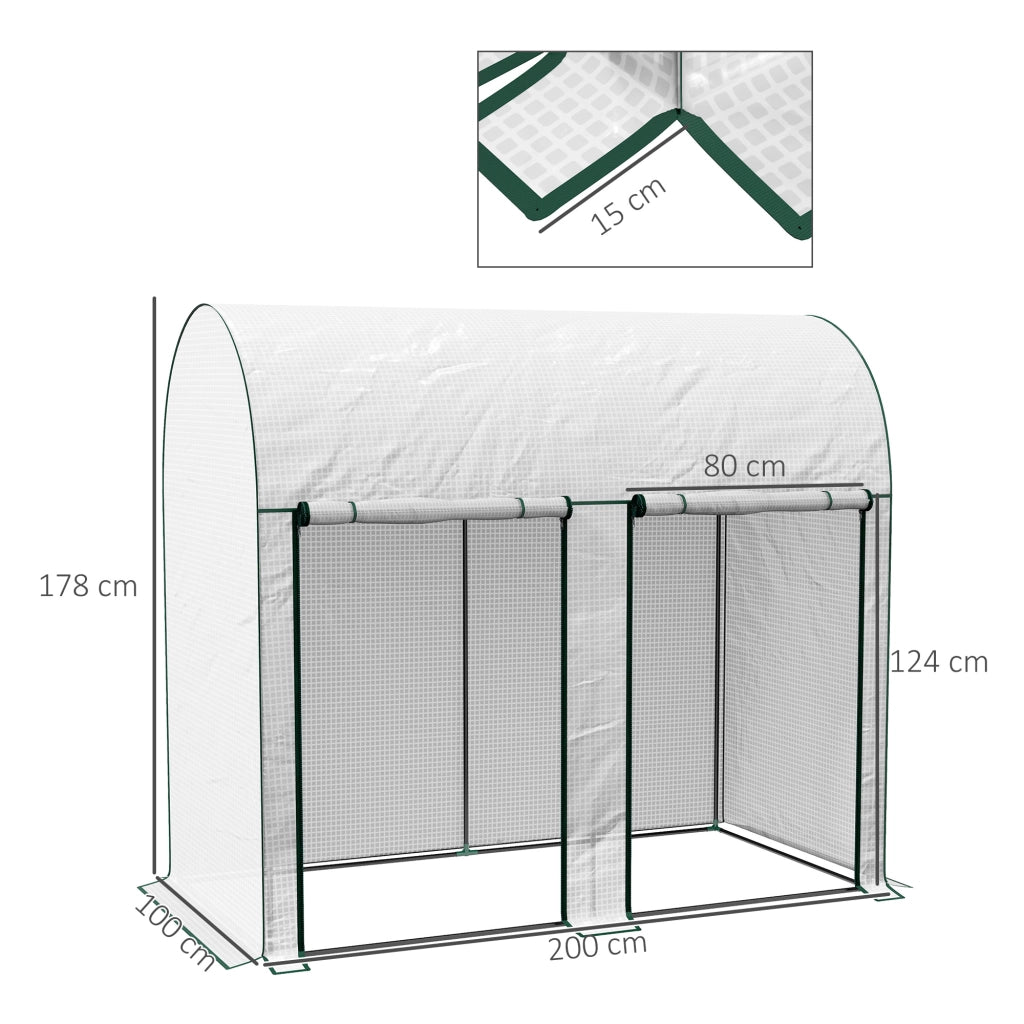 Serra da giardino 2 m² 2x1x1,78 m in acciaio e PE 140 g/m² anti-UV con 2 porte avvolgibili per orto piante e fiori bianco