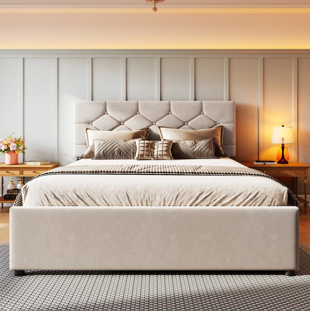 Letto imbottito 140x200 cm con letto estraibile beige