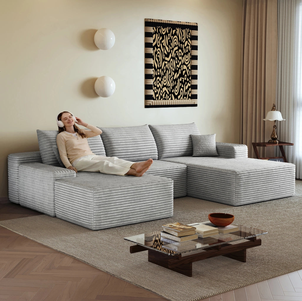 DIVANO in tessuto a coste grigio 270x175x83 cm