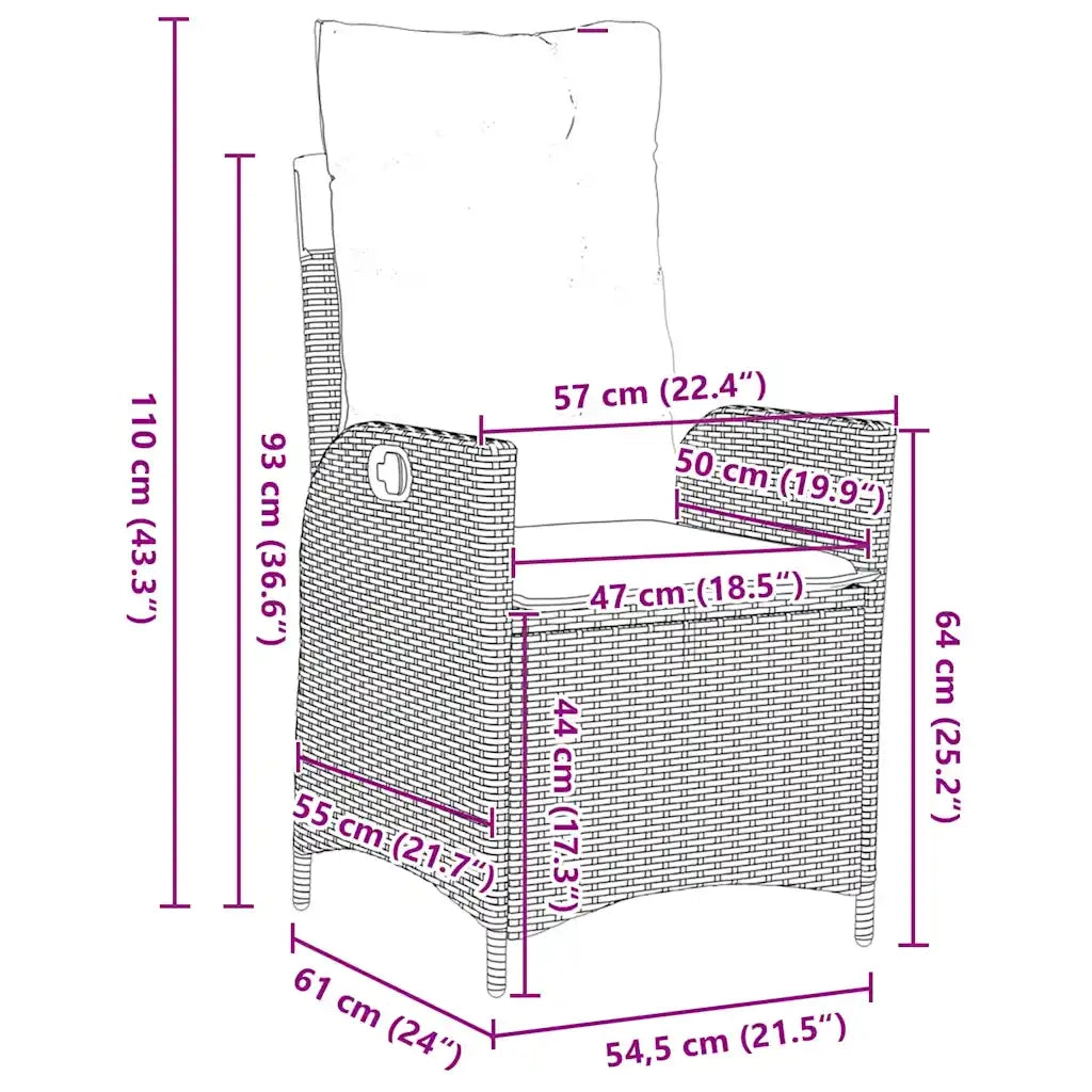 Set da Pranzo per Giardino con cuscino 9 pcs Nero polyrattan 3380490