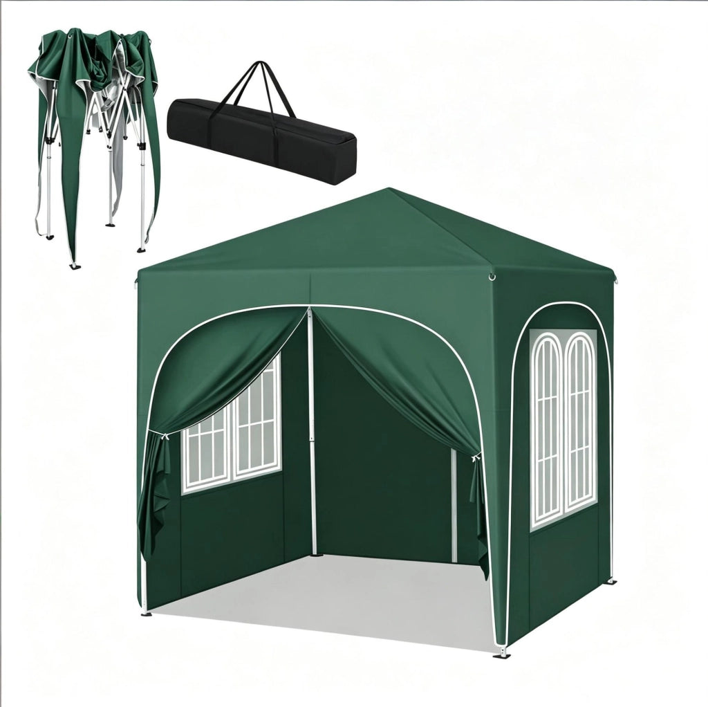 Gazebo pieghevole 2x2 m verde con pareti laterali e borsa