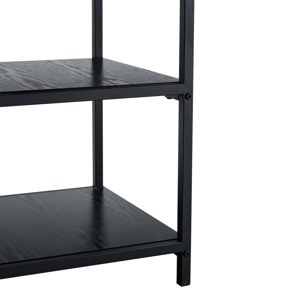 Tavolo da pranzo rotondo Ø107 cm con 2 ripiani in MDF e metallo; nero e noce