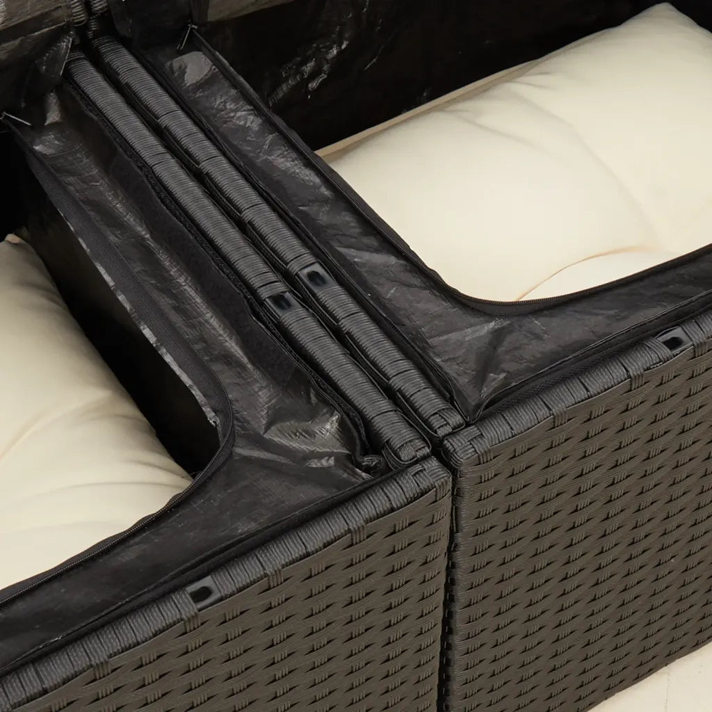 Divano da Giardino con Cuscini a 2 Posti Nero in Polyrattan 366022